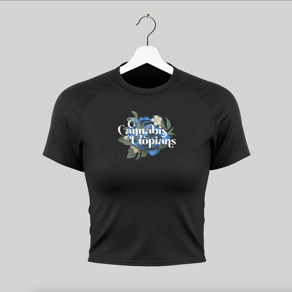 Cannabis Utopians Blue Flower Baby Tee | tshirts by Sano Gardens | Shop Utopian Threads