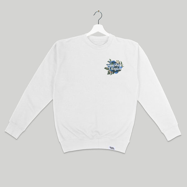 Cannabis Utopians Blue Flower Crewneck | sweatshirts by Sano Gardens | Shop Utopian Threads