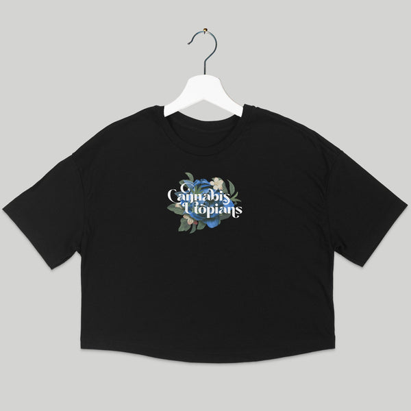 Cannabis Utopians Blue Flower Crop Tee | tshirts by Sano Gardens | Shop Utopian Threads