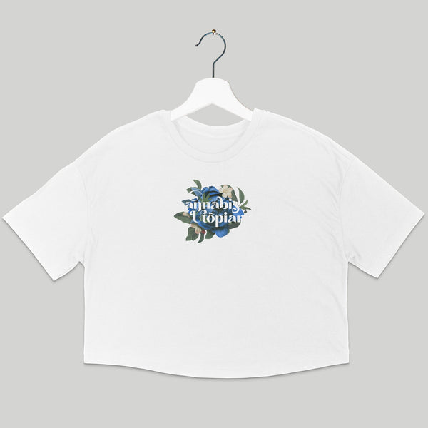 Cannabis Utopians Blue Flower Crop Tee | tshirts by Sano Gardens | Shop Utopian Threads