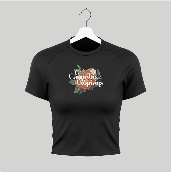 Cannabis Utopians Orange Flower Baby Tee | tshirts by Sano Gardens | Shop Utopian Threads
