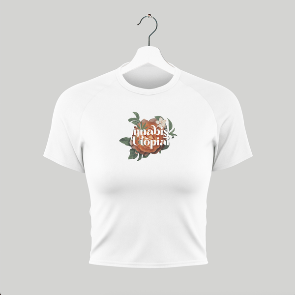 Cannabis Utopians Orange Flower Baby Tee | tshirts by Sano Gardens | Shop Utopian Threads