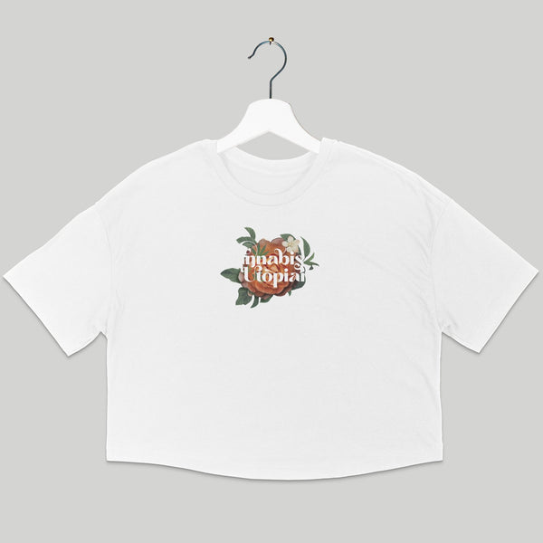 Cannabis Utopians Orange Flower Crop Tee | tshirts by Sano Gardens | Shop Utopian Threads