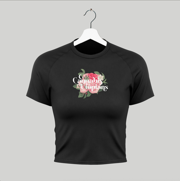 Cannabis Utopians Pink Flower Baby Tee | tshirts by Sano Gardens | Shop Utopian Threads