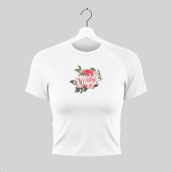 Cannabis Utopians Pink Flower Baby Tee | tshirts by Sano Gardens | Shop Utopian Threads