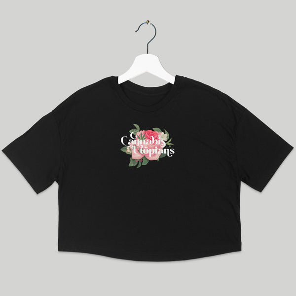 Cannabis Utopians Pink Flower Crop Tee | tshirts by Sano Gardens | Shop Utopian Threads