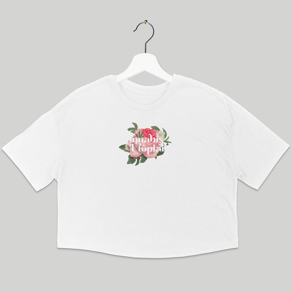 Cannabis Utopians Pink Flower Crop Tee | tshirts by Sano Gardens | Shop Utopian Threads