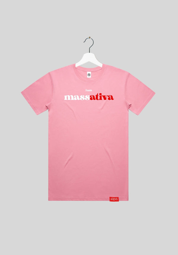 I Am Sativa Massachusetts Font Two Light Thread Tee | tshirts by Utopian Threads | Shop Utopian Threads